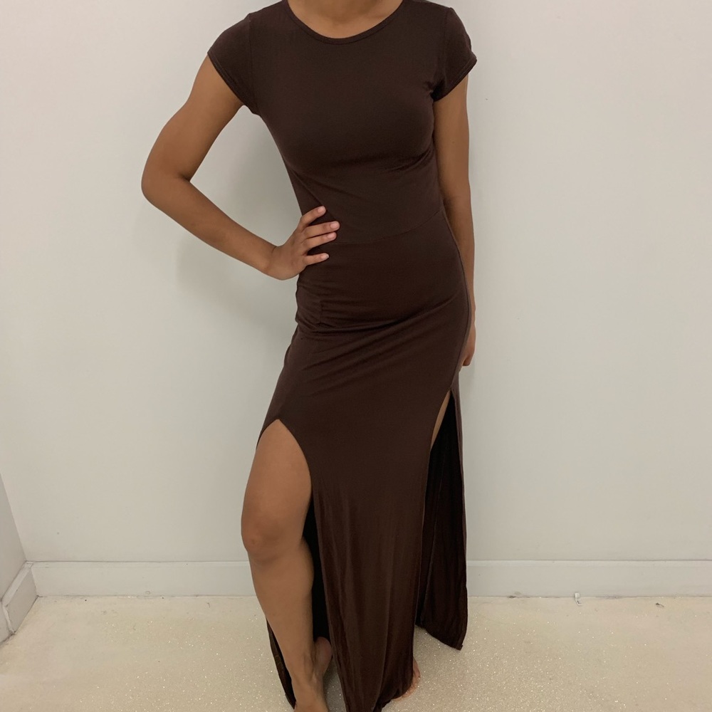 Brown Shot Sleeve Maxi Dress